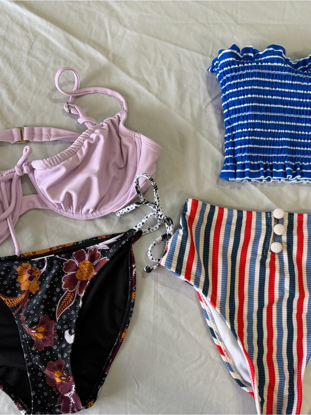 Xhilaration Mixed Swimwear Sets - Lilac, Black, White, Blue & Red Accents